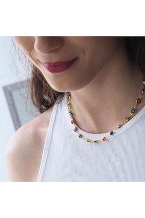 گردنبند جواهر رنگی زنانه فلزی çınar bahçesi - کد 841673382