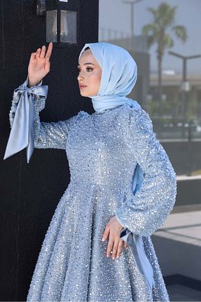 لباس مجلسی و فارغ التحصیلی آبی زنانه پولک دوزی Genel Markalar - کد 841674440