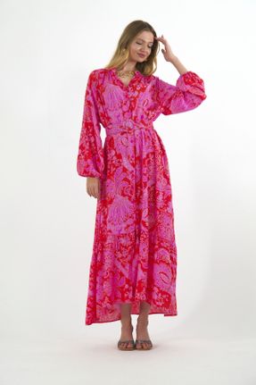 لباس قرمز زنانه پنبه (نخی) اورسایز آستین-بلند بیسیک کد 804781473