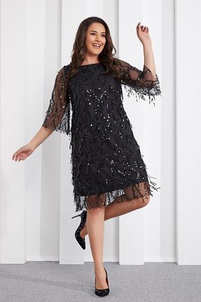 لباس مجلسی سایز بزرگ مشکی زنانه یقه دوچرخه Seamoda - کد 32074138