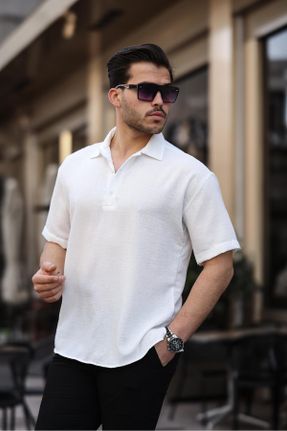 پیراهن سفید مردانه یقه پیراهنی بامبو کد 828133458