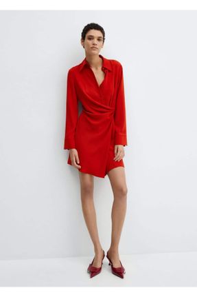 لباس قرمز زنانه بافت پلی استر رگولار آستین-بلند بیسیک کد 797716879