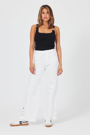 شلوار جین سفید زنانه فاق بلند جین استاندارد کد 829746668