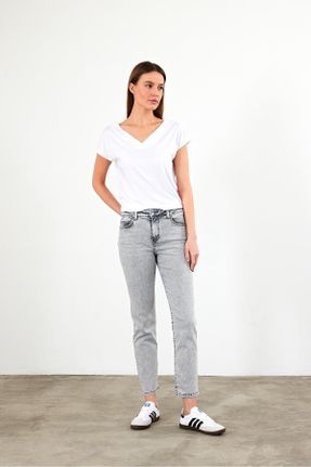 شلوار جین طوسی زنانه پاچه تنگ فاق بلند جوان استاندارد کد 805828929