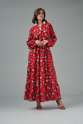 لباس قرمز زنانه بافتنی ویسکون رگولار آستین-بلند کد 807750841