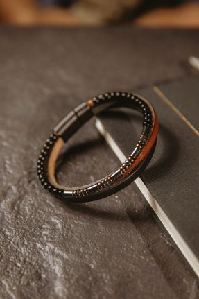 دستبند جواهر قهوه ای مردانه چرم طبیعی کد 841504198