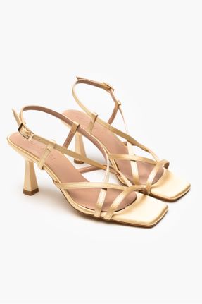 کفش پاشنه بلند کلاسیک طلائی زنانه ساتن پاشنه نازک پاشنه متوسط ( 5 - 9 cm ) کد 841552977