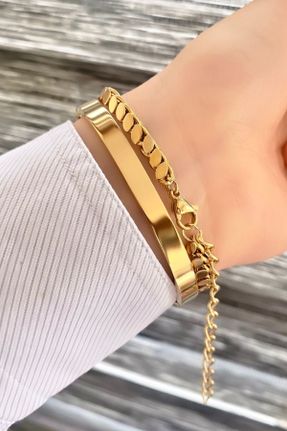 دستبند استیل طلائی زنانه فولاد ( استیل ) کد 830396312