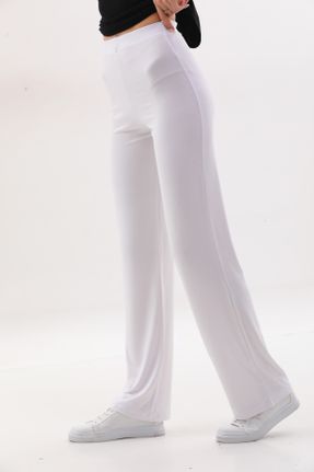 پائین تنه گرمکن ورزشی سفید زنانه رگولار پاچه لوله ای ویسکون فاق بلند بدون جیب کد 786448402
