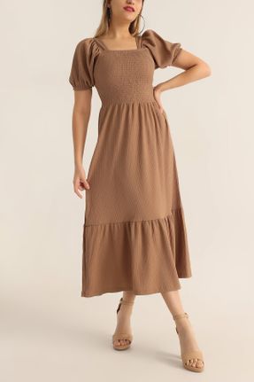 لباس قهوه ای زنانه بافتنی پنبه (نخی) اورسایز آستین-بلند کد 836393280