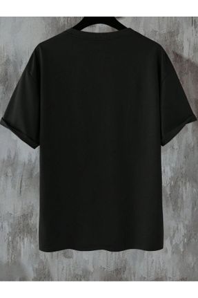 تی شرت مشکی مردانه اورسایز یقه گرد پنبه - پلی استر تکی جوان کد 817889002