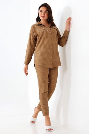ست بالاتنه و پائین تنه بژ زنانه بافتنی ENFİ GİYİM - کد 839825634