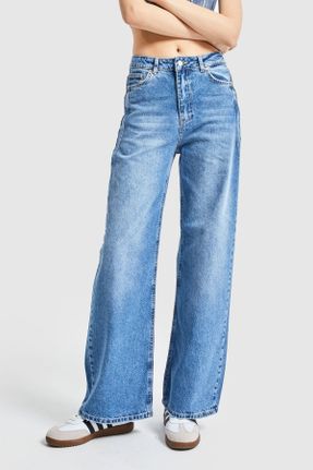 شلوار جین آبی زنانه پاچه راحت فاق بلند جین کد 813775757