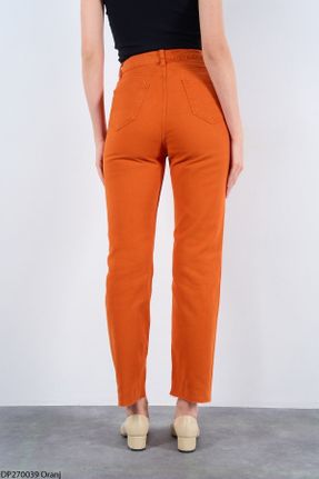 شلوار نارنجی زنانه جین پاچه لوله ای فاق بلند کد 828366356