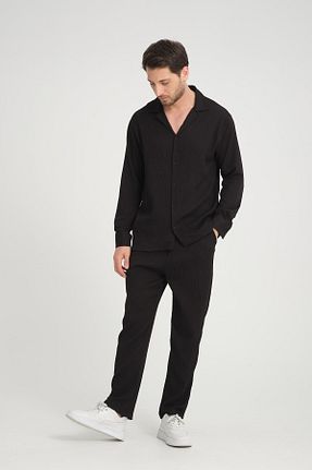 ست بالاتنه و پائین تنه مشکی مردانه بافتنی Rocqerx - کد 839317900