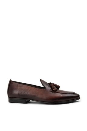 کفش لوفر قهوه ای مردانه چرم طبیعی پاشنه کوتاه ( 4 - 1 cm ) کد 824716161