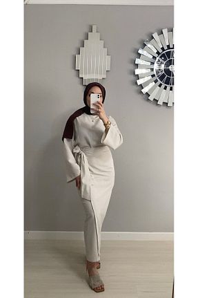 ست بالاتنه و پائین تنه سفید زنانه بافتنی Karabulut - کد 832491121
