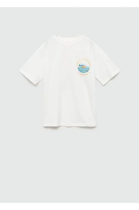 تی شرت سفید بچه گانه رگولار یقه خدمه پنبه (نخی) کد 824220072