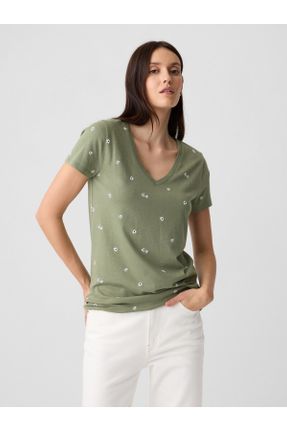 تی شرت سبز زنانه رگولار یقه هفت کد 834656209