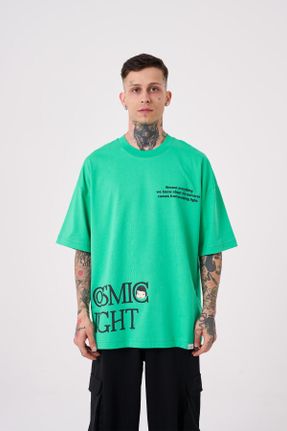 تی شرت سبز مردانه اورسایز یقه گرد تکی جوان کد 816923655