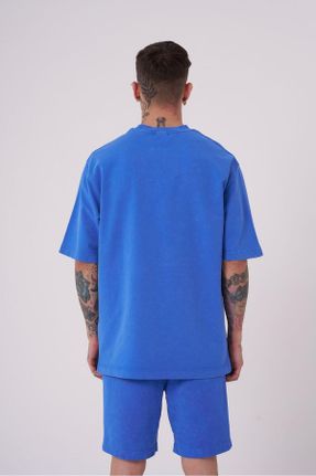 تی شرت آبی مردانه اورسایز یقه گرد تکی جوان کد 817441022