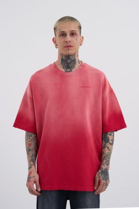 تی شرت قرمز مردانه اورسایز یقه گرد پنبه (نخی) تکی جوان کد 831164294