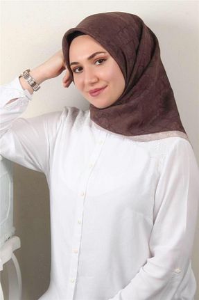 روسری قهوه ای کرپ ساتن ابریشم Eşarppark - کد 670306609