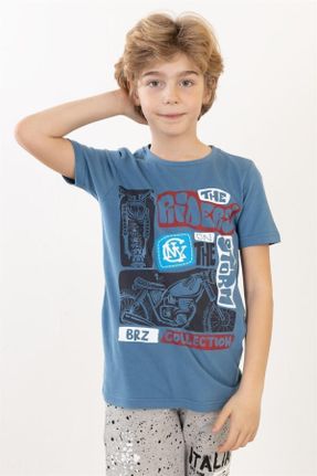 تی شرت آبی بچه گانه رگولار یقه گرد تکی جوان کد 696216121