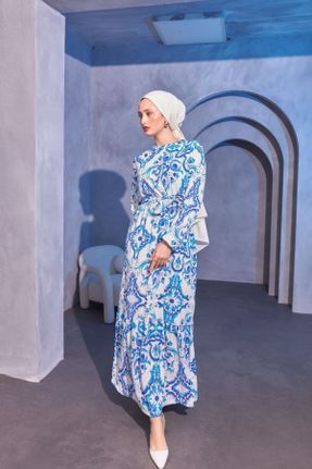 لباس آبی زنانه اورسایز بافتنی مخلوط ویسکون کد 841904843