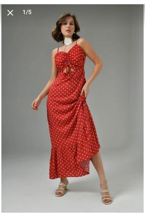 لباس قرمز زنانه بافتنی پنبه (نخی) راحت بند دار کد 833257175