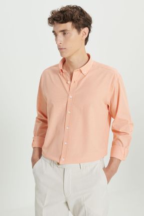 پیراهن نارنجی مردانه پنبه - پلی استر کد 833717526