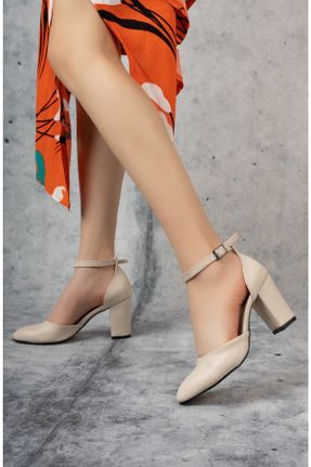 کفش پاشنه بلند کلاسیک بژ زنانه جیر پاشنه ضخیم پاشنه متوسط ( 5 - 9 cm ) کد 208811565