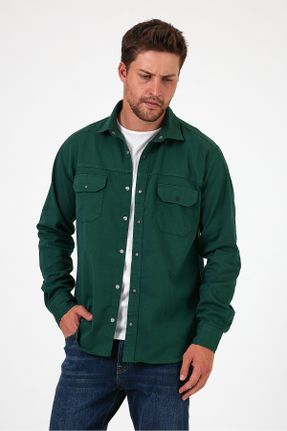 پیراهن سبز مردانه رگولار یقه پیراهنی پنبه (نخی) کد 831893502