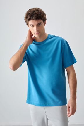 تی شرت آبی مردانه رگولار یقه گرد پنبه - پلی استر تکی بیسیک کد 811844086