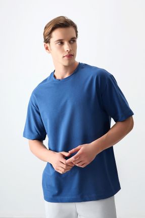 تی شرت آبی مردانه رگولار یقه گرد پنبه - پلی استر تکی بیسیک کد 812609857
