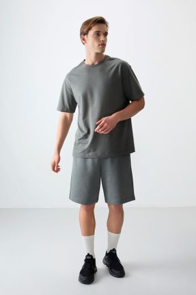 تی شرت خاکی مردانه رگولار یقه گرد پنبه - پلی استر تکی بیسیک کد 808995775