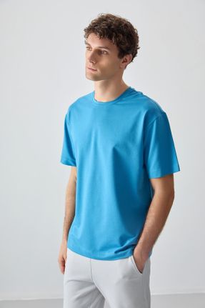 تی شرت آبی مردانه رگولار یقه گرد پنبه - پلی استر تکی بیسیک کد 811844086
