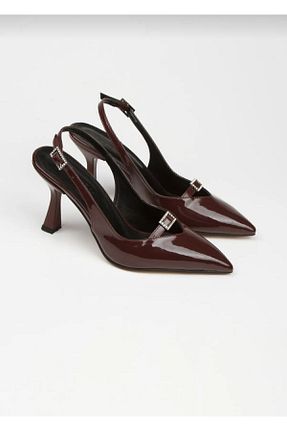 کفش پاشنه بلند کلاسیک زرشکی زنانه چرم مصنوعی MODA İBO SHOES - کد 839737564