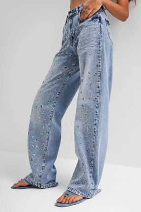 شلوار جین آبی زنانه پاچه راحت جین بلند کد 841976545