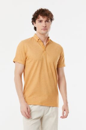 تی شرت زرد مردانه رگولار یقه پولو پنبه - پلی استر تکی کد 745142830