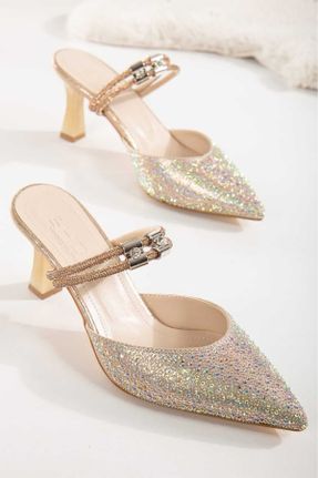 کفش مجلسی طلائی زنانه چرم مصنوعی پاشنه ضخیم پاشنه متوسط ( 5 - 9 cm ) کد 810950870