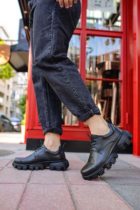 کفش اسنیکر مشکی مردانه بند دار چرم مصنوعی کد 842023516