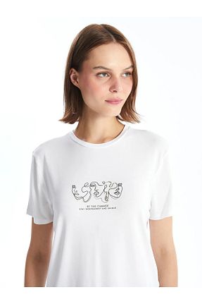 تیشرت سفید زنانه یقه دوچرخه LC Waikiki - کد 842039524
