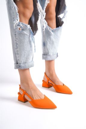 کفش پاشنه بلند کلاسیک نارنجی زنانه جیر پاشنه ضخیم پاشنه کوتاه ( 4 - 1 cm ) کد 747214651