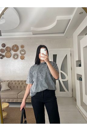 تیشرت طوسی زنانه اورسایز Edanın Butiği - کد 814327520