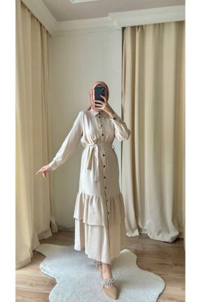 لباس سفید زنانه بافتنی کتان راحت آستین-بلند بیسیک کد 841781918