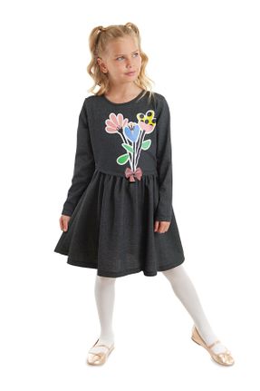 لباس مشکی بچه گانه بافت مخلوط پلی استر طرح گلدار رگولار آستین-بلند کد 751754230