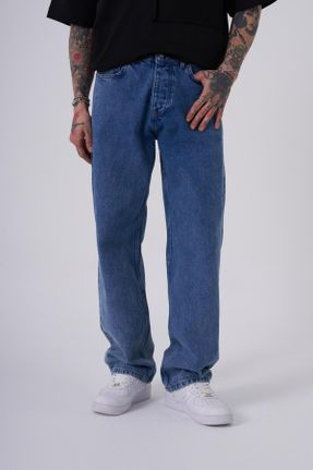 شلوار جین آبی مردانه پاچه راحت جین اورسایز کد 443852813