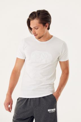 تی شرت سفید مردانه رگولار یقه گرد تکی کد 323417963