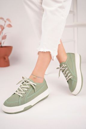 کفش اسنیکر سبز زنانه بند دار پارچه نساجی کد 841871806